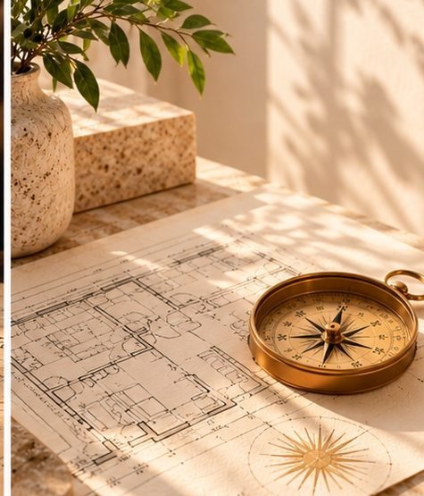 Vastu compass and floor plan used in an Astro-Vastu consultation