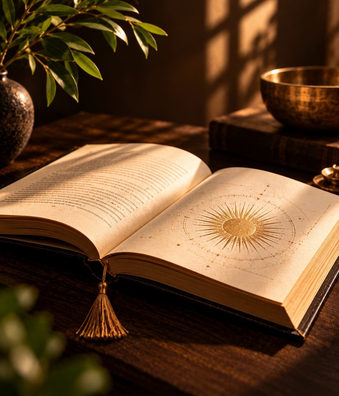 Golden sunburst sacred reading setup