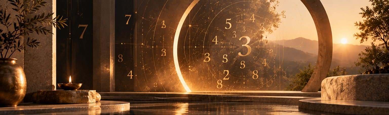Golden numerology portal with glowing sacred numbers