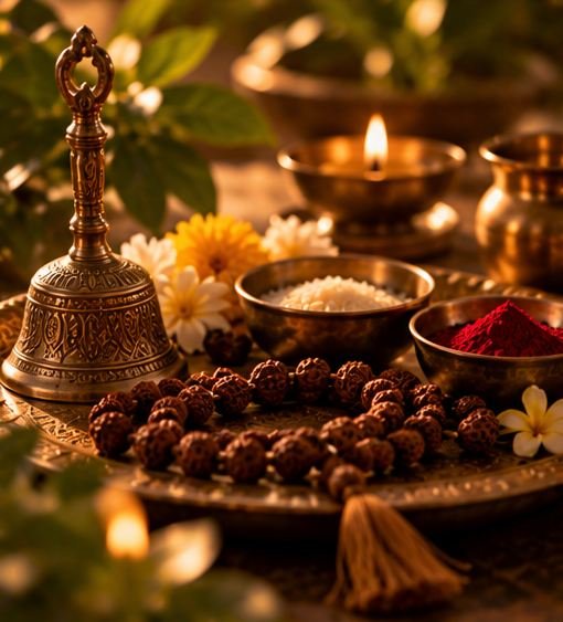 Golden hour temple ritual for yoga and meditation