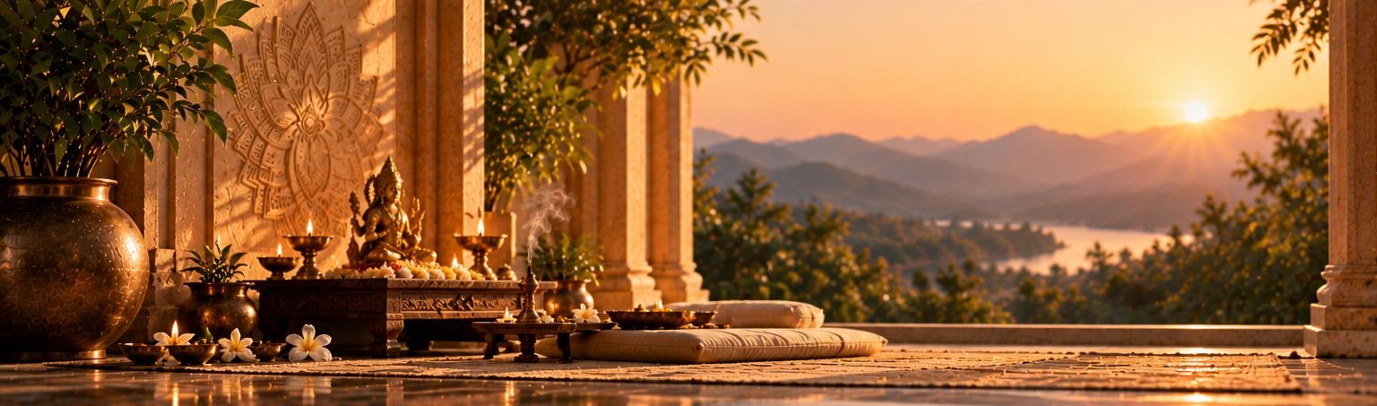 Golden hour temple ritual for yoga and meditation